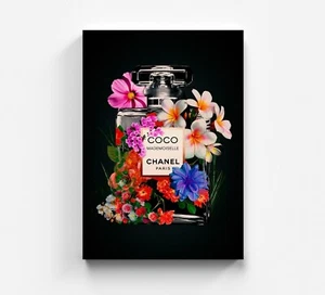 Leinwandbilder Chanel Parfüm Pop Art Blumen Graffiti Wandbild Bild Leinwand - Bild 1 von 8