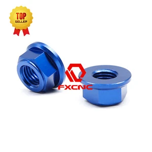 FXCNC 10mmx1.25mm Pitch Hex Flange Nut sprocket CNC For Most Motorcycles Blue - Picture 1 of 7
