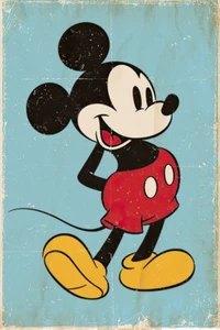 Mickey Mouse - Disney Poster (Retro Mickey / Blue Background) (Size: 24" X 36") - Picture 1 of 6