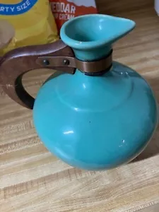 Vintage Pottery green pitcher with wood handle - Picture 1 of 7