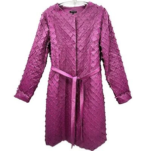 Samuel Dong Vintage Pink Applique Quilt Snap Front Belted Trench Coat Jacket - Picture 1 of 17