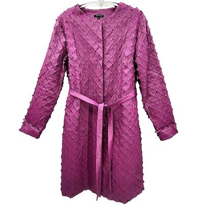 Samuel Dong Vintage Pink Applique Quilt Snap Front Belted Trench Coat Jacket - Image 1 of 4