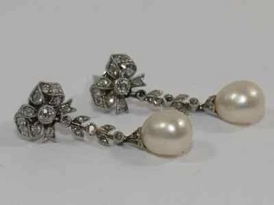 Victorian Rose cut Diamond and Pearl bow Earrings, 2.05ct Diamond, 925 Silver - Image 1 of 4