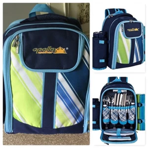 Apollo Picknick Rucksack für 4 Decken Thermo Flaschenkühler Baumwolle Servietten blau - Bild 1 von 5