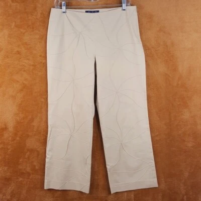 Pantalones MAGASCHONI para mujer talla 8 tostados pierna recta recortados pintuck remolino cremallera lateral MAG Foto 1 de 4