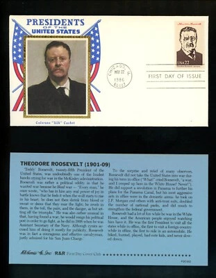 US FDC #2216 2219 / 2218g Colorano / R&R 1986 IL Presidents Theodore Roosevelt - Image 1 of 2