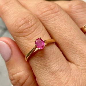 0.30 Ct Pink Ruby Engagement Prong Ring 10k Solid Yellow Gold - Picture 1 of 6