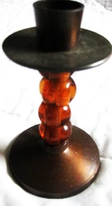 Portacandele bastone 5" ambra lucite e bronzo tono metallo vintage fondo feltro - Foto 1 di 4