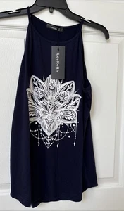 Women's Lou Keith Navy Cotton Spandex Comfy Sleeveless Large Tank Top NWT - Picture 1 of 4