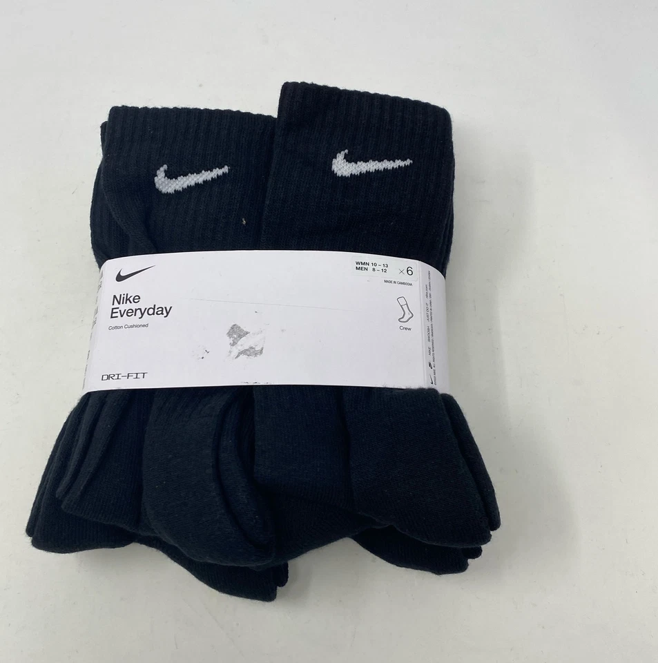 Nike Everyday Cushion Crew Socks Large - Pack of 6 (Black)