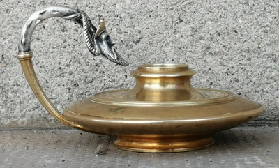 Ancien bougeoir bronze empire? Tête masque Bacchus? Barbedienne? Candle hand - Photo 1/4