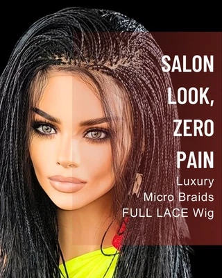 Роскошный парик Micro Braids Full HD Lace — угольно-черный — ручной работы и легкий - Изображение 1 из 4