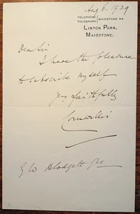 Cricketer, Colonel Wykeham Stanley Cornwallis (1892-1982) Signed Letter - Picture 1 of 2