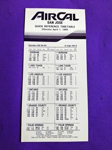 Horario AIR CAL SAN JOSE Referencia Rápida 1 de Abril 1985 - Imagen 1 de 1