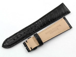 Strap Patek Philippe Skin Alligator Black Matt 20/16mm Accessories Replacement - Picture 1 of 4