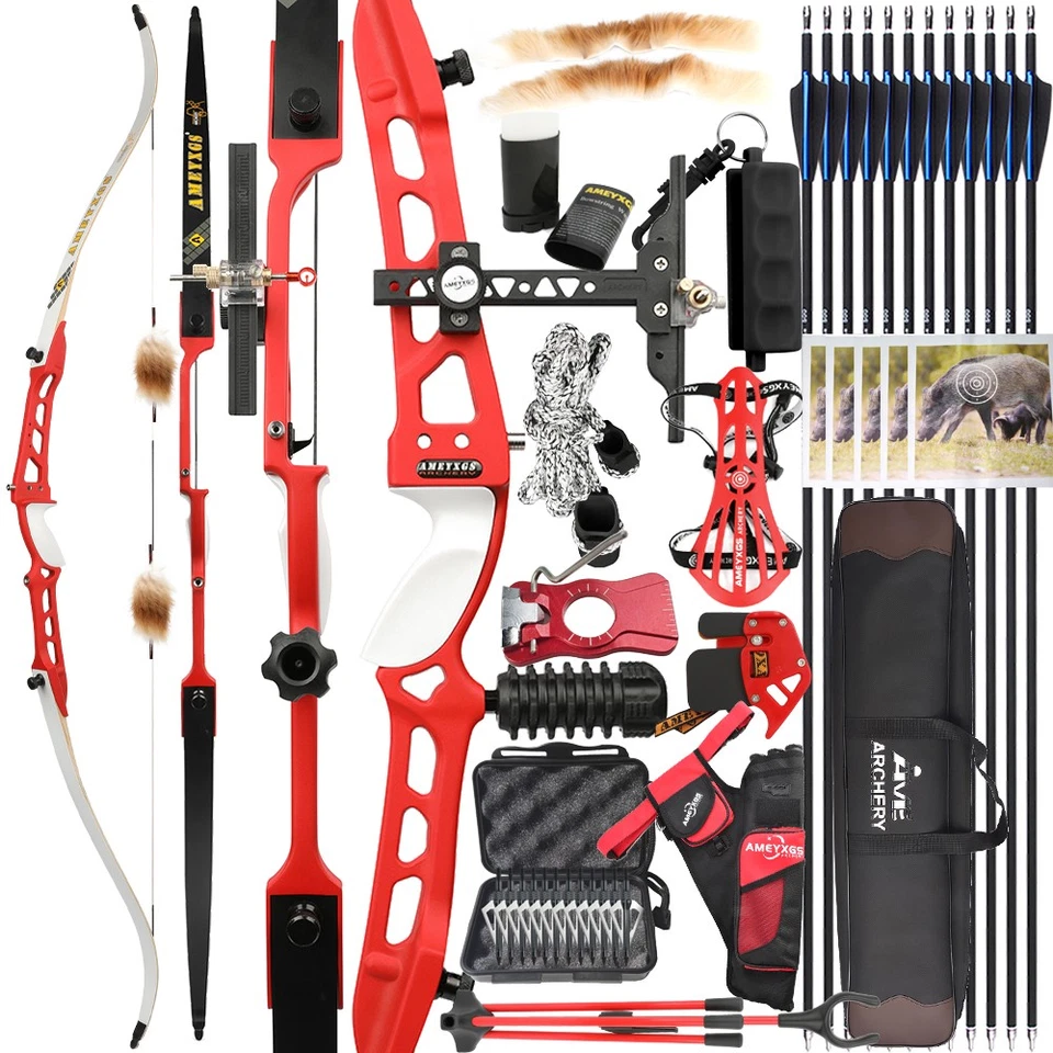 Archery Recurve Bow Set 66"68"70"Takedown 14-40lbs Arrows Target Hunting Shoot - Image 1 of 4