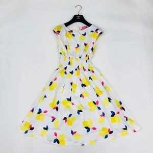 Kate Spade Flare Dress Gather Total Pattern Size 0 White Yellow - Picture 1 of 9