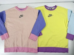 Nike Girls Crew Sweatshirt L12-13 Colour Block Pink Yellow Grade School G Nsw Bf - Picture 1 of 24