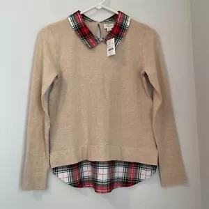 NWT J.Crew Sz XS Plaid Flannel Blouse Sweater Layered Shirt Top Mixed Media - Picture 1 of 17