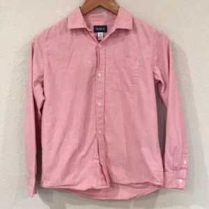 The Children's Place Boy L 10/12 Shirt Red Chambray Button Up 100% Cotton Preppy - Picture 1 of 11