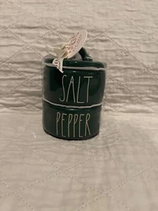 Rae Dunn Ceramic Salt & Pepper Cellars Stacking Green Christmas NEW - Picture 1 of 2