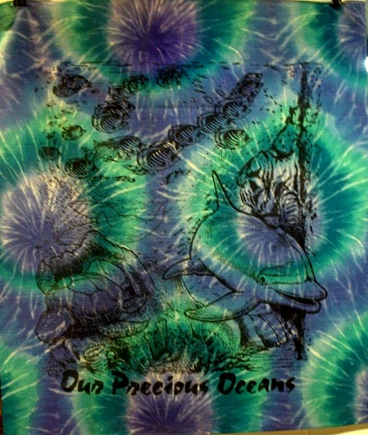 "Our Precious Ocean"-Screen-Printed/Banner /Tapestry/ 40"x46" on Tie-dye fabric Cover