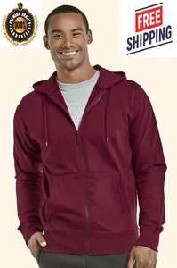 Sudadera con Capucha para Hombre Cremallera Completa Terry Francés Borgoña Sólida Sudadera con Capucha Cremallera - Imagen 1 de 4