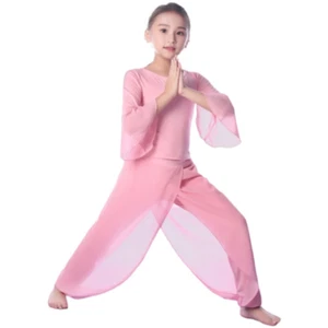 Girls 2 Piece Dance Outfits Ballet Yoga Pants Set Flared Sleeves Practice Suits - Picture 1 of 16