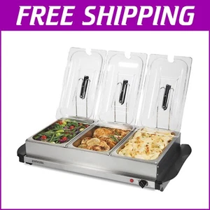 Elegant Buffet Server & Food Warmer with Three Stainless Steel Chafing Dishes - Picture 1 of 9