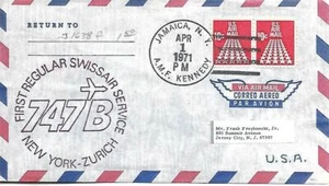 First Jet Airmail Flight New York NY - Zurich April 1 1971 AAMC#J1638f - Picture 1 of 1