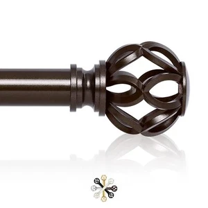 Bronze Curtain Rods 48-84 Inch Adjustable Twist Cage Finials Heavy Duty - Picture 1 of 9