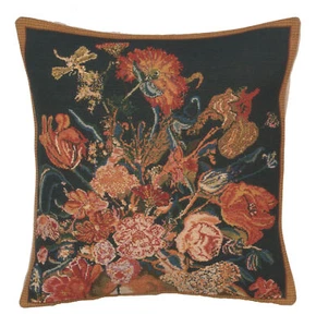 Cushion Cover - Black Flora Cotta I- Tapestry Throw Pillow Cover - 16x16 in - Picture 1 of 10