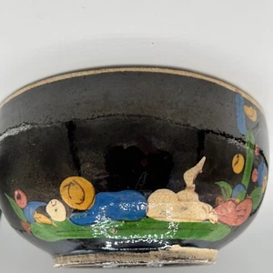 1930er Tlaquepaque schwarze mexikanische Keramik Servier- oder Salatschüssel handgemacht bemalt - Bild 1 von 10