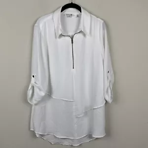 Blusa Camisa Simply Noelle Para Mujer Talla M Manga 3/4 Blanca Túnica Cremallera Cuello - Imagen 1 de 6