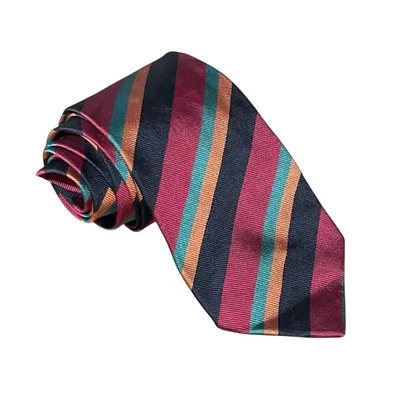 Corbata Ben Plateada Cuello Para Hombre Borgoña Multicolor Rayas Coloridas Seda Hecha a Mano EE. UU. Foto 1 de 4