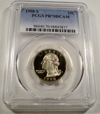 1998-S 25c CLAD PCGS PR70DCAM WASHINGTON QUARTER PROOF DEEP CAMEO PR 70 DC - Image 1 of 4