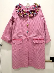 Lola et Mei Pink Polka Dot Cotton Kids Coat with Colorful Accents Size 10 - Picture 1 of 11