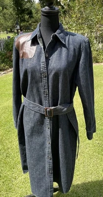 Vintage Ralph Lauren Western Denim Leather Maxi Dress Duster With Belt - Image 1 of 4