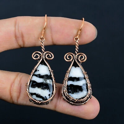 Natural Buffalo Turquoise Copper Wire Wrapped Earrings Drop Dangle  Earrings - Image 1 of 4