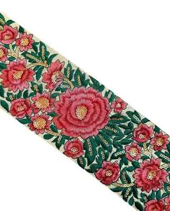 Vintage Saree Border India Decorative Trim Antique Embroidered Ribbon Silk Sari - Picture 1 of 7