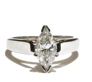 14k white gold 1.19ct clarity enhanced marquise SI2 diamond engagement ring 4.9g - Picture 1 of 9