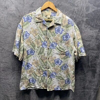Camisa masculina Jos A Bank XL seda floral tropical Aloha acampamento havaiano - Imagem 1 de 4