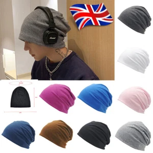 Soft Cotton Mens Womens Unisex Plain Jersey Beanie Hat Hair Loss Cancer Stretch - Picture 1 of 26