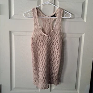 Banana Republic Womens Tank Top Size Small Beige Crochet Pattern Boho Sleeveless - Picture 1 of 14