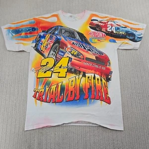 Vintage Chase Authentics Jeff Gordon Shirt Mens Large White AOP Flames Fire - Picture 1 of 17