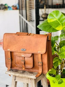 Borsa a mano 15" in pelle prima scelta vintage per laptop messenger valigetta - Foto 1 di 5