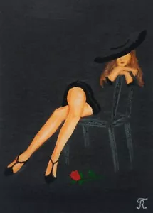 Lady on a chair Women's legs Minimalism ACEO Original Artist's signature - Picture 1 of 10