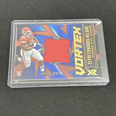 2020 Panini XR Vortex Materials Blue # /49 Clyde Edwards-Helaire KC Chiefs Relic - Image 1 of 2