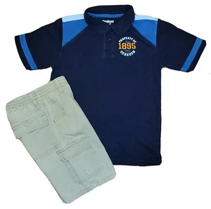 Size 7 Oshkosh Short Sleeve Polo, Khaki Elastic Waist Cargo Shorts Outfit - Picture 1 of 2