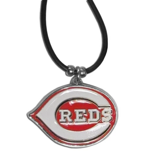Cincinnati Reds Necklace Black Rubber Cord Large Metal Pendant MLB Baseball Fan Cover
